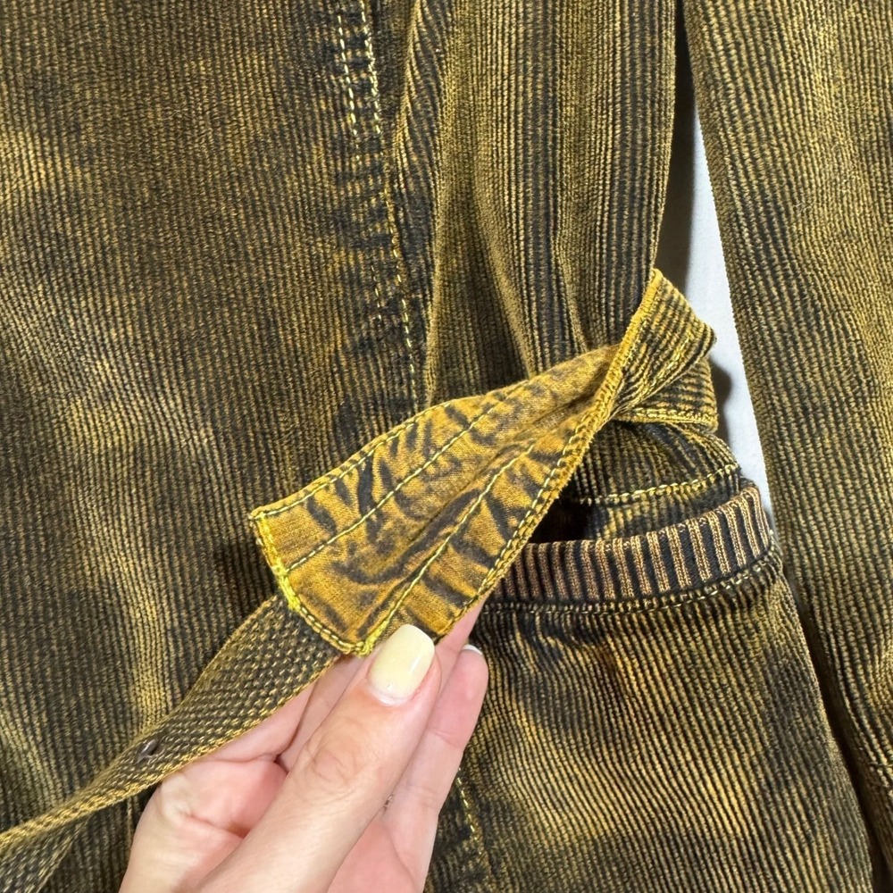 Vintage Y2K Corduroy Jacket Belted Fleece Warm Olive L Academia Steampunk Grunge - Picture 7 of 16
